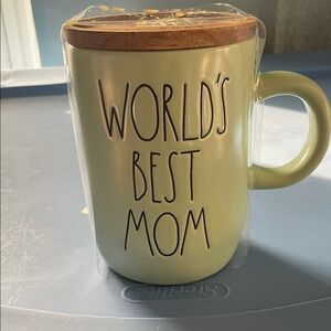 Rae Dunn Sage Green "World's Best Mom" Ceramic Mug with Bamboo Lid